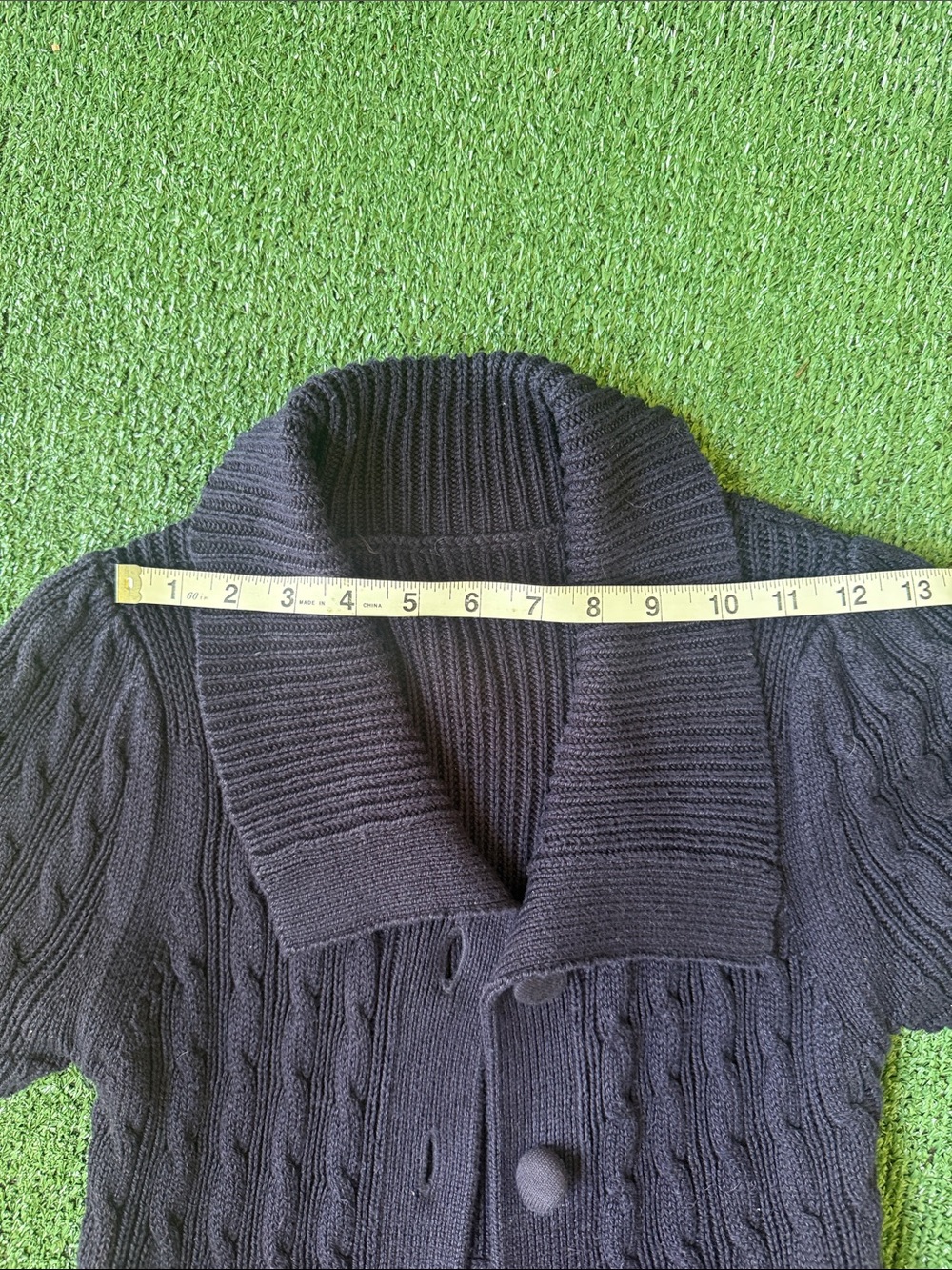 French Connection Navy Short-Sleeve Cable Knit Cardigan - Picture 9 of 10